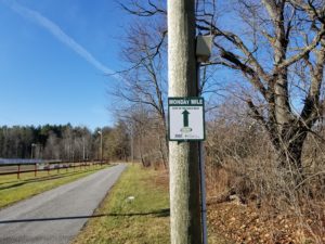 Monday Mile sign along the track in DeRuyter, NY