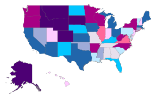 Graph of United States indicating adolescent mental health and mandated policies