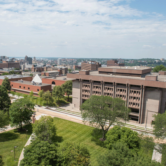 Aerial shot of Bird Library