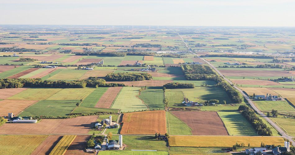 Ariel view of farm land