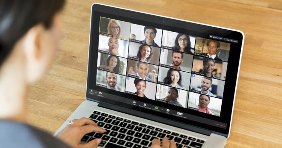 Laptop during large virtual meeting