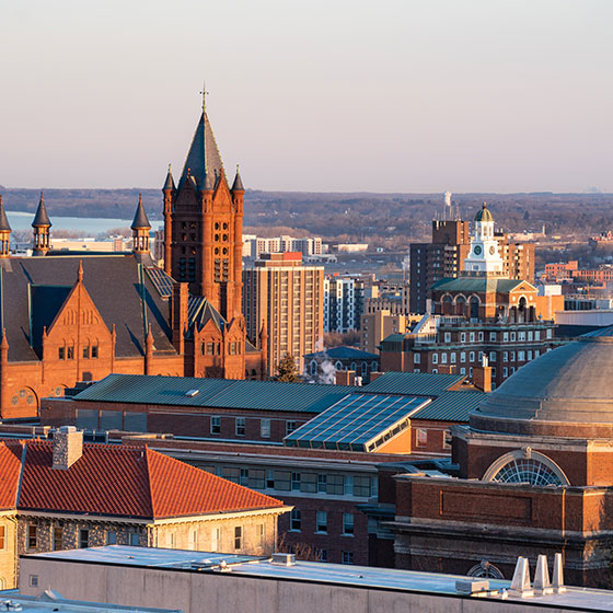 View of Syracuse University Campus with Onondaga Lake in the background