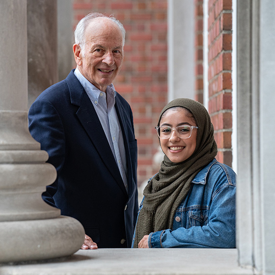 Professor Bill Coplin with one of the Policy Studies Scholarship fund's fist recipients Lujane Juburi '22 PSt.