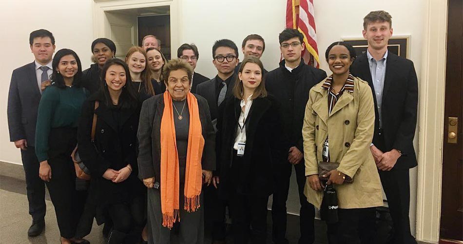 Donna Shalala and students