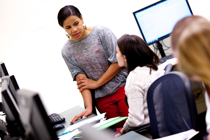 Students receiving career resources