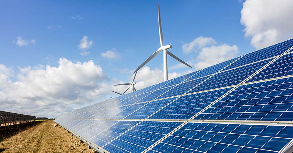 Solar panels and wind turbines