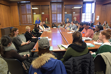 Madeleine Albright addressing undergraduate students