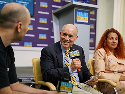 The Hon. James Baker appears on a Ukrainian news station.