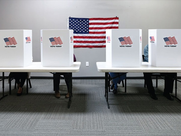 Tables set up for voting