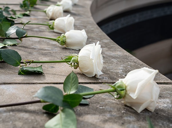 Flowers resting on remembrance wall