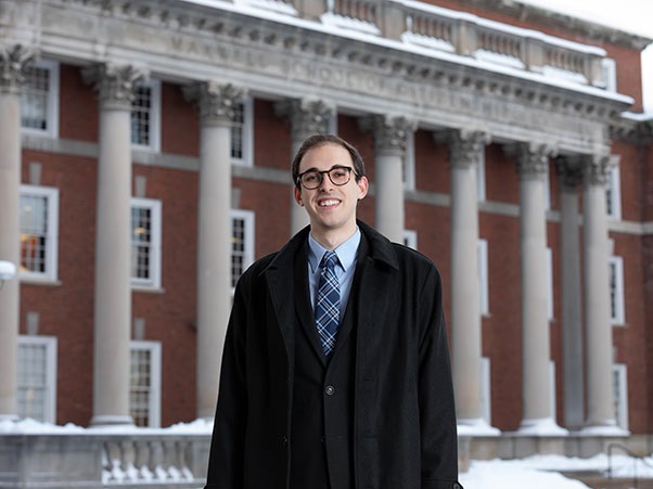 Kyle Rosenblum, '20 Policy Studies in front of Maxwell Hall